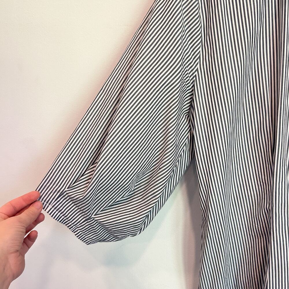 Matthildur Cotton Striped Button Up Short Sleeve Dress Gray Size 3 - Picture 4 of 7